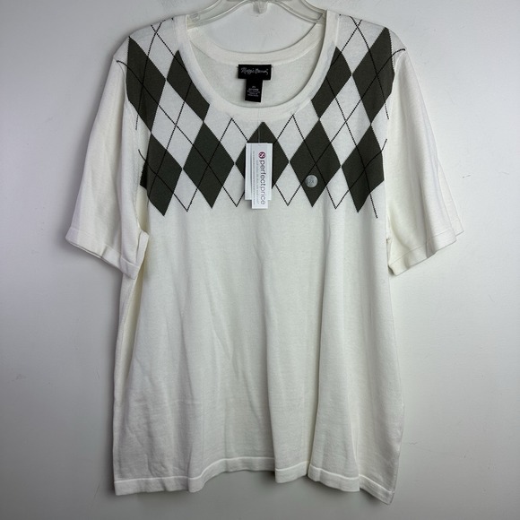 Maggie‎ Barnes Shirt & Cardigan Sweater Set Sz 2X (22/24W) Cotton Argyle Preppy - Picture 3 of 15